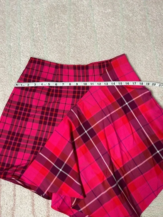 NWT Trina Turk Hot Pink Purple Plaid Asymmetrical Skirt Office Clueless Size 8 - Picture 9 of 11